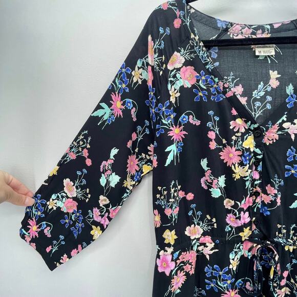 O’Neill Miki Henley Ball Pink Floral Print 3/4 Sleeve Cinch Waist Short Dress - Picture 4 of 10